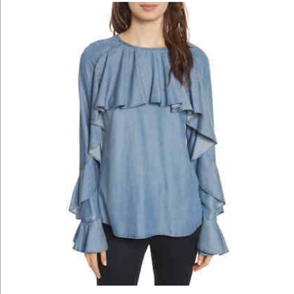 Veronica Beard Mia ruffle chambray top